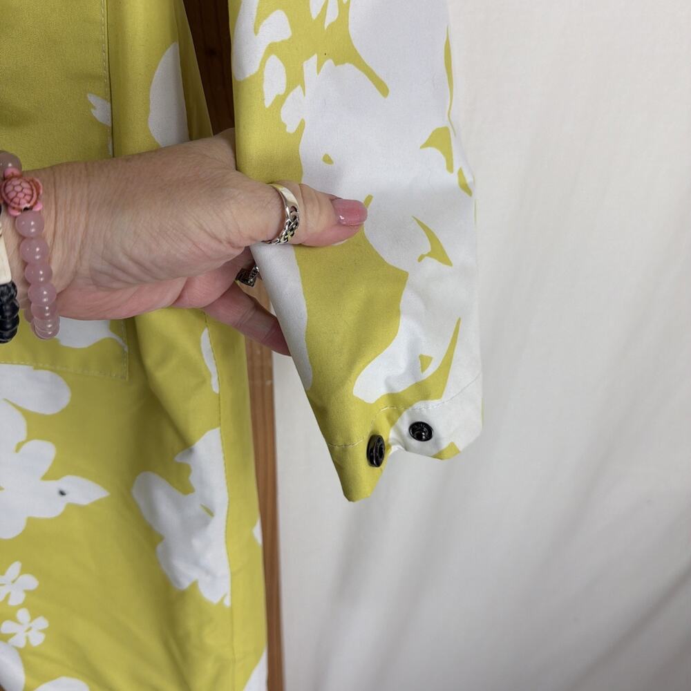 NWT C.RO Denmark Yellow Floral Rain Jacket Size Medium Hooded Knee Length Coat - Picture 4 of 5
